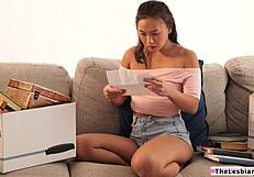 my husband has no idea his stepmom is licking my smooth pussy