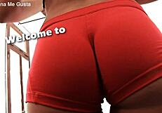Teen 18+ Cameltoe Bulges in Tight Lycra Yoga Shorts at Gym Workout