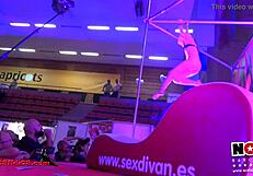 Blonde Spanish pornstar teases with erotic strip and sensual pole dance