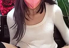 masked asian beauty crossdresses masturbates live on stream
