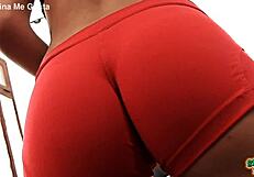 Teen 18+ Cameltoe Bulges in Tight Lycra Yoga Shorts at Gym Workout