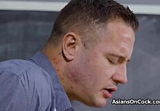 Asian spinner rides teacher cock by chalkboard 😏🍆💦