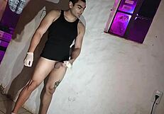 Sexy doctor cosplay patient masturbates with gloves on muscular bodybuilder monster cock