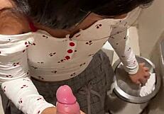 18-Year-Old Asian Cutie Sucks Huge Cock in Public Toilet Facial Cumshot Blast!