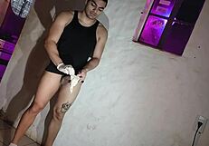Sexy doctor cosplay patient masturbates with gloves on muscular bodybuilder monster cock