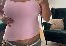 Milf Bounces Natural Tits in Mirror Masturbation Selfie with Panties and Socks