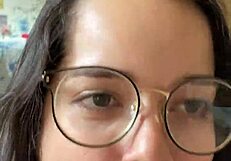 Nerdy Brunette Latina Morena Sucks Wellington Prado's Huge Cock Deep in Jeans Shorts Mirror POV