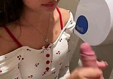 18-Year-Old Asian Cutie Sucks Huge Cock in Public Toilet Facial Cumshot Blast!