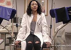 Blindfolded petite Latina Yasmine Woods screams in latex handcuffs backstage humiliation