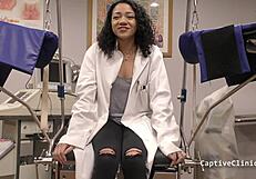 Blindfolded petite Latina Yasmine Woods screams in latex handcuffs backstage humiliation