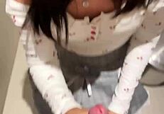 18-Year-Old Asian Cutie Sucks Huge Cock in Public Toilet Facial Cumshot Blast!