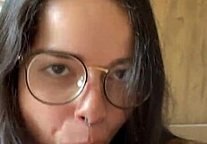 Nerdy Brunette Latina Morena Sucks Wellington Prado's Huge Cock Deep in Jeans Shorts Mirror POV