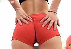 Teen 18+ Cameltoe Bulges in Tight Lycra Yoga Shorts at Gym Workout