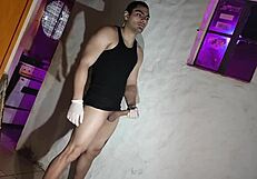 Sexy doctor cosplay patient masturbates with gloves on muscular bodybuilder monster cock