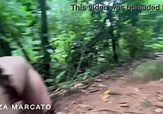 I gag on deepthroat blowjob then fuck bent over in wet forest