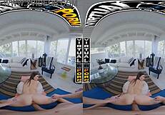 Stepsister Mae Milano stuffs stepbro's dick down throat bent over doggystyle moaning