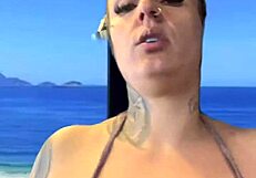 gym babe in tiny bikini soaks wet with sweat on ipanema beach craving hardcore fuck