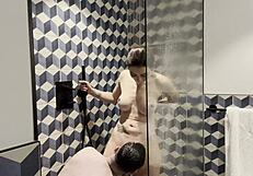 italian milf pornstar rides stud bareback in steamy shower behind scenes