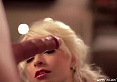 elegance meets grace in this romantic brunette blonde blowjob handjob leading to hot cumshot swallow