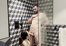 italian milf pornstar rides stud bareback in steamy shower behind scenes