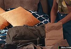 brunette milf's big tits assfucked hard by caught teen friend's thick cock