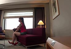 Secret tall busty japanese college girl model audition in miniskirt