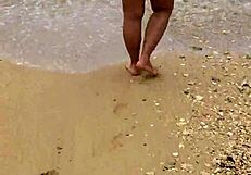 Sexy asian bbw milf wife bares big natural tits and fat ass nude on public beach