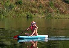 supermodel flashes small tits in pink micro bikini at beach and garden