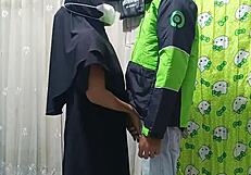 housewife in costume bent over doggystyle with big natural tits bouncing