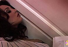 overwhelmed by lust busty boss masturbates until secretary rides strapon