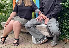 best way to drain son-in-law's cum? milf's fat ass legs spread outdoor!