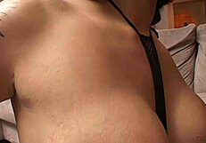 jazmine in fishnets bends over bed fingering shaved pussy before deepthroating cock to tit cumshot