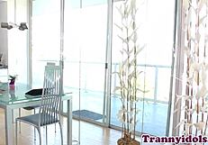 tranny babe strokes cock while taking hard assfucking