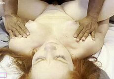 Natasha Fiori's big shaved ass bent over takes fingers before riding black cock doggystyle