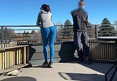 Dickflash Roof Quickie: Little Redhead Slut Handjob Blowjob While Boyfriend Waits Bigmax8inch