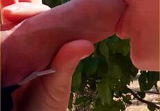 Hot amateur housewife sneaks outside for amazing public blowjob on hubby's cock