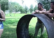 Stepdad catches cute tanned gf with small tits punishes her rough pussy fuck till swollen cumshot