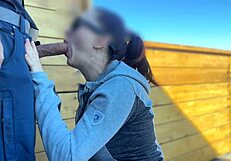 Dickflash Roof Quickie: Little Redhead Slut Handjob Blowjob While Boyfriend Waits Bigmax8inch