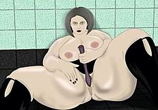 BBW maid masturbates sitting on floor.