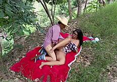 damn, busty stepmom slut blows stepson tasty outdoors in countryside!