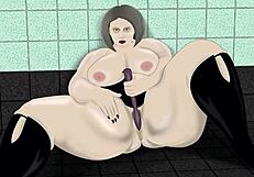 BBW maid masturbates sitting on floor.