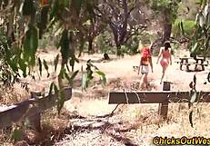 Real Aussie Lesbians Lick Hairy Cunts Outdoors Backstage