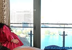 Latina masseuse massages babe then licks her tight vag in hd monster cock suck session