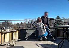 Dickflash Roof Quickie: Little Redhead Slut Handjob Blowjob While Boyfriend Waits Bigmax8inch