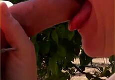 Hot amateur housewife sneaks outside for amazing public blowjob on hubby's cock