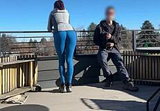 Dickflash Roof Quickie: Little Redhead Slut Handjob Blowjob While Boyfriend Waits Bigmax8inch