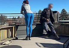 Dickflash Roof Quickie: Little Redhead Slut Handjob Blowjob While Boyfriend Waits Bigmax8inch