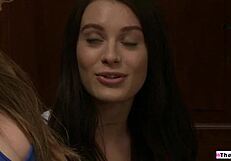 Blonde lesbian fingers and licks shaved bff stepsis pussy to orgasm