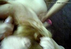 my stepbrother and i team up with this short big-titted white girl for some fun