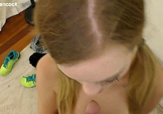 Winter Bliss Gives Cute Blonde Coed POV Blowjob Cum Swallow